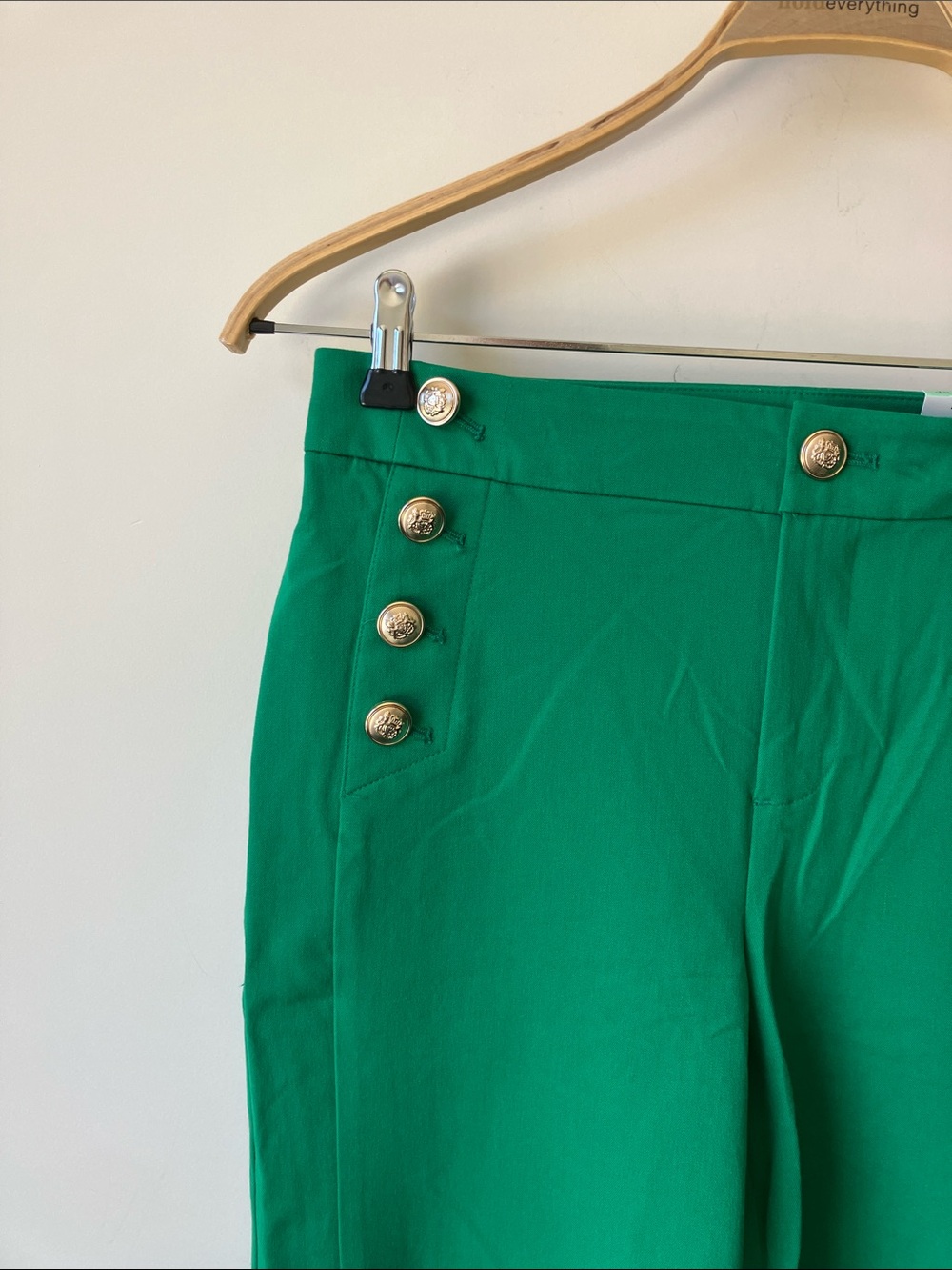 CHARTER CLUB American Heritage Green Wide Leg Pants Gold Buttons Size 8P NWT - Picture 2 of 12